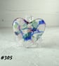 Blue pink green heart fused glass pocket hug with stand 5x4.5cm (305)