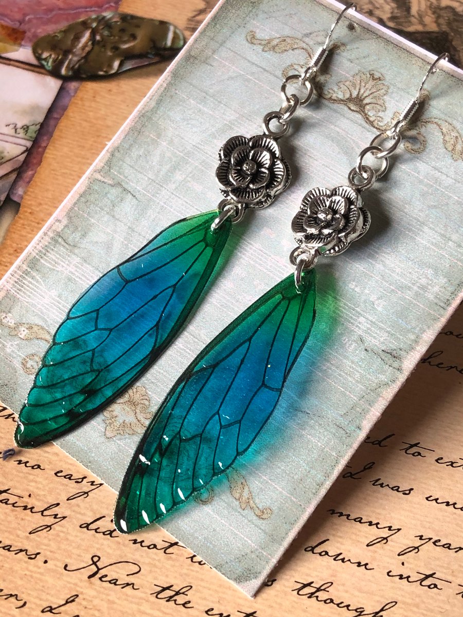 Magical Blue and Green Flower Fairy Sterling Silver Earrings