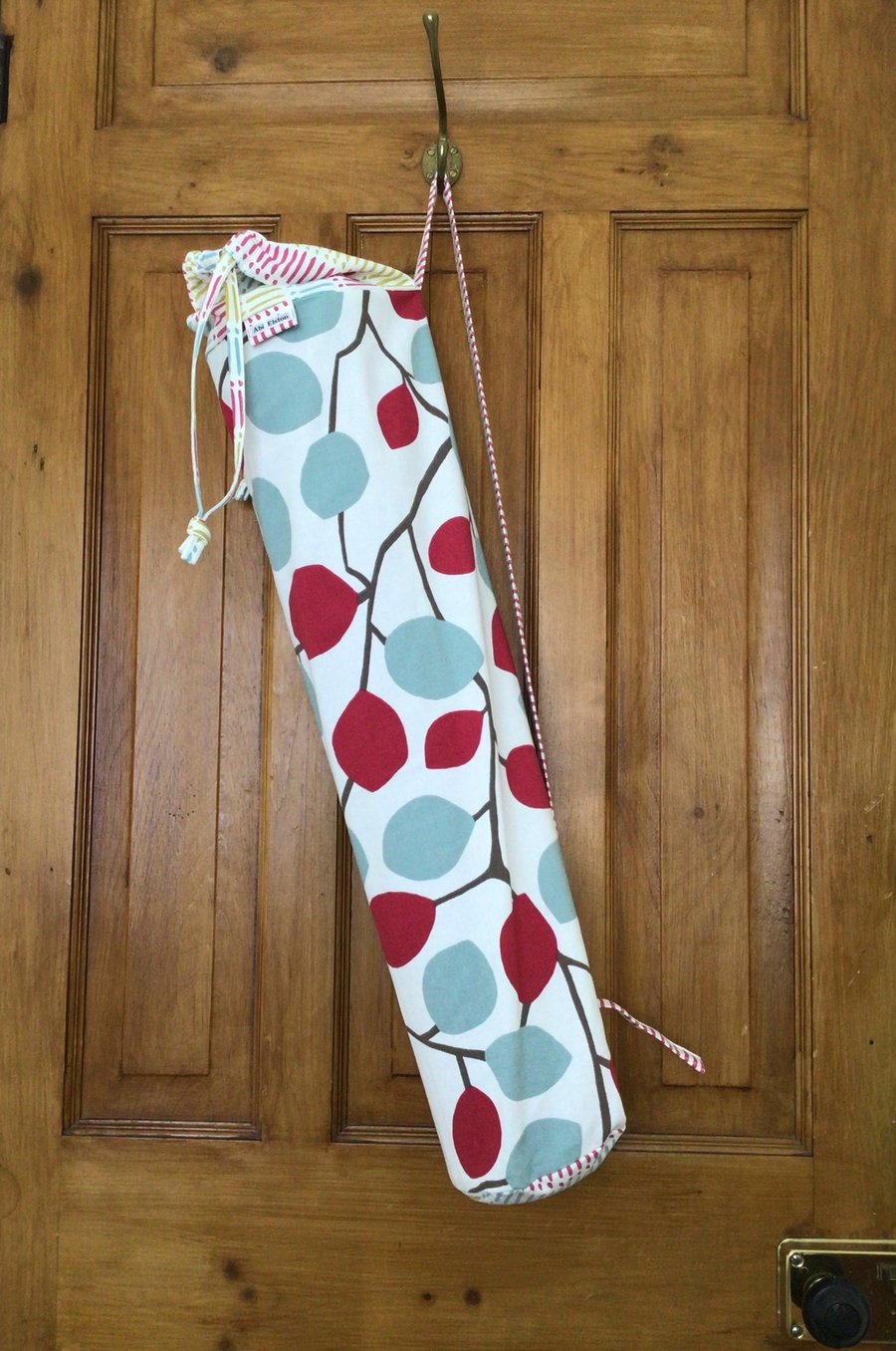 Yoga Mat Bag in Ruby and Duck Egg Blue Leaf Print