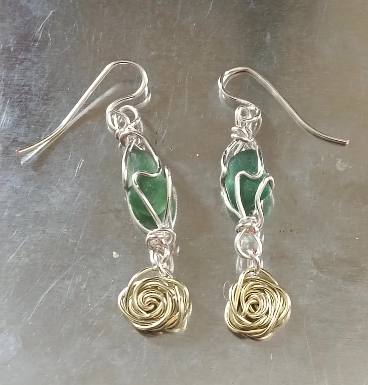 LEMON ROSES with green seaglass leaves