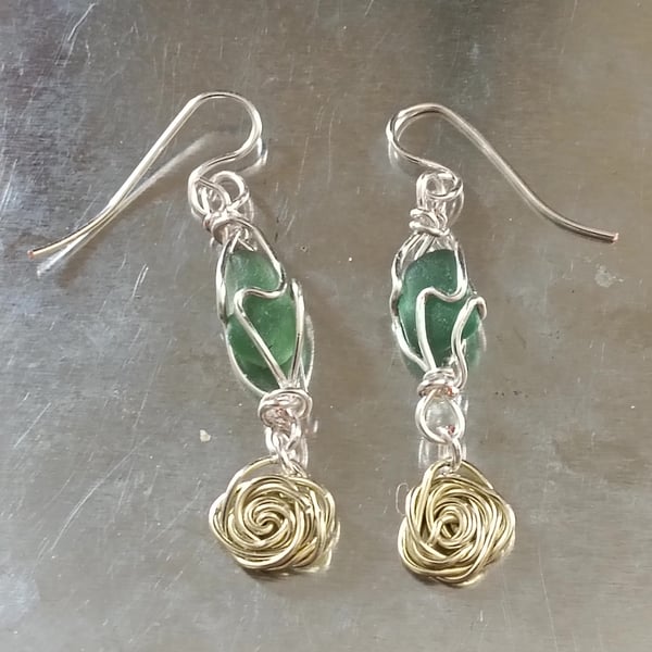 LEMON ROSES with green seaglass leaves