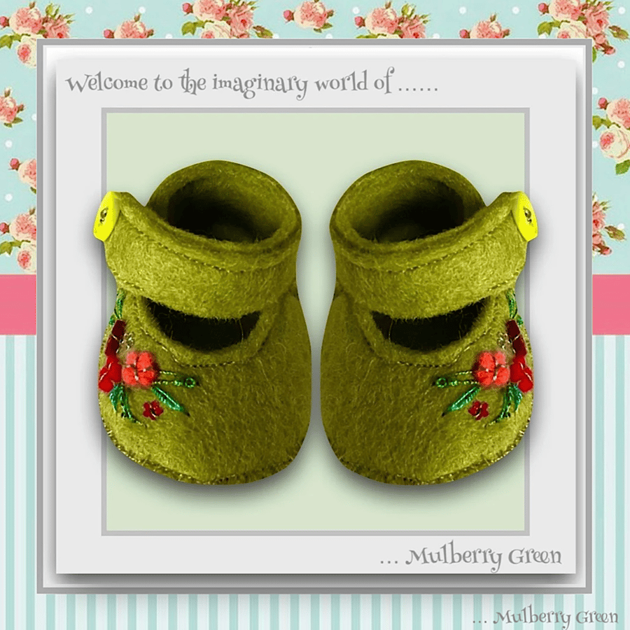 Doll’s Olive Green Embroidered Shoes