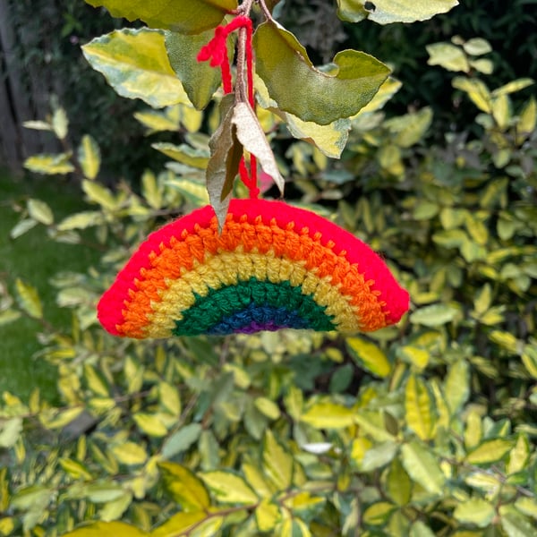 Crochet Hanging Rainbow Ornament