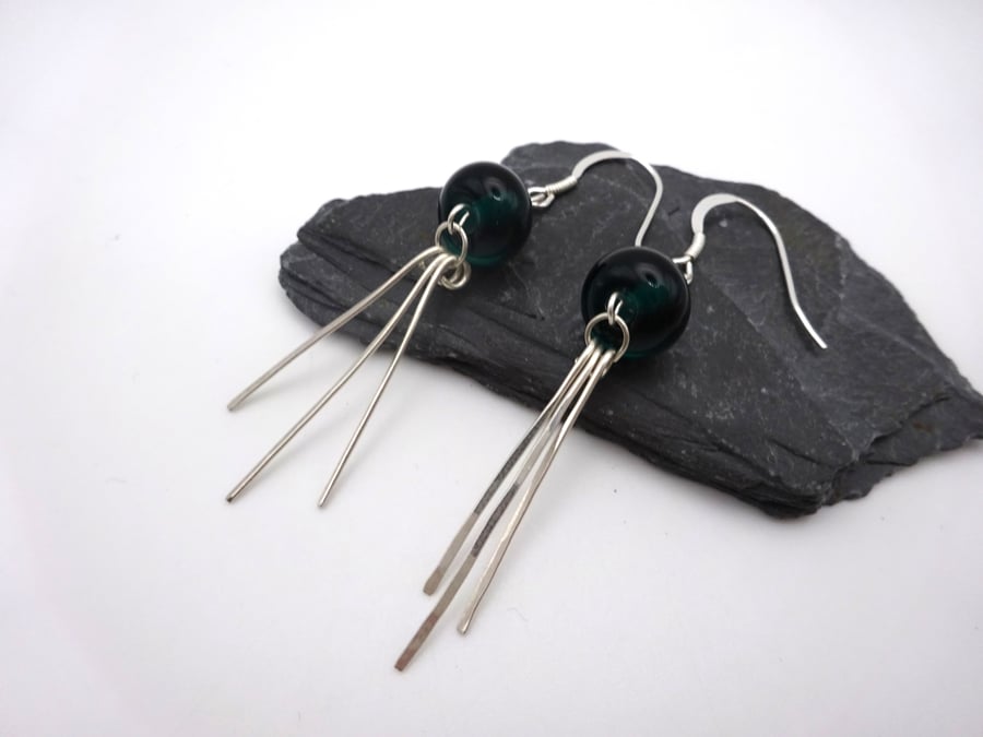 sterling silver and teal green lampwork glass earrings