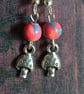 Toadstool earrings with pink clay beads - Image 2