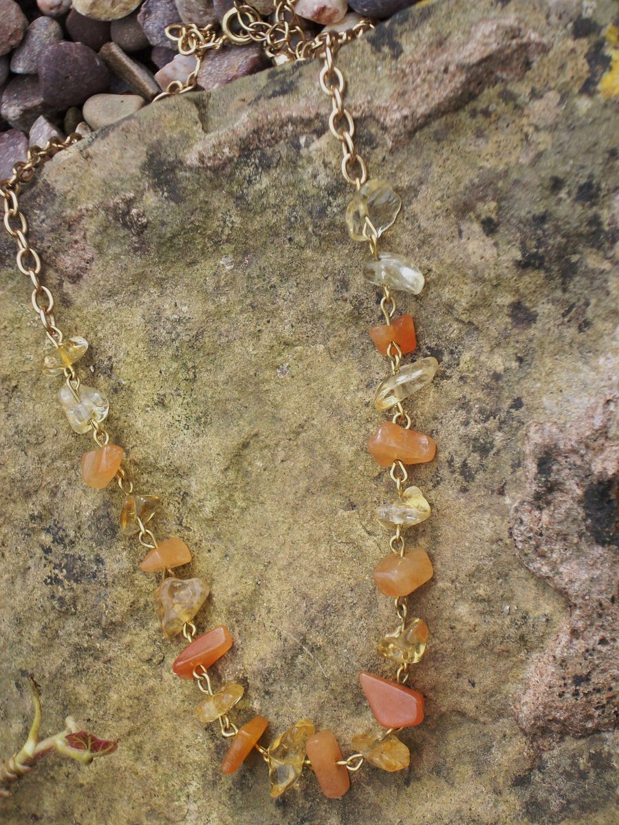 Orange glass chip necklace