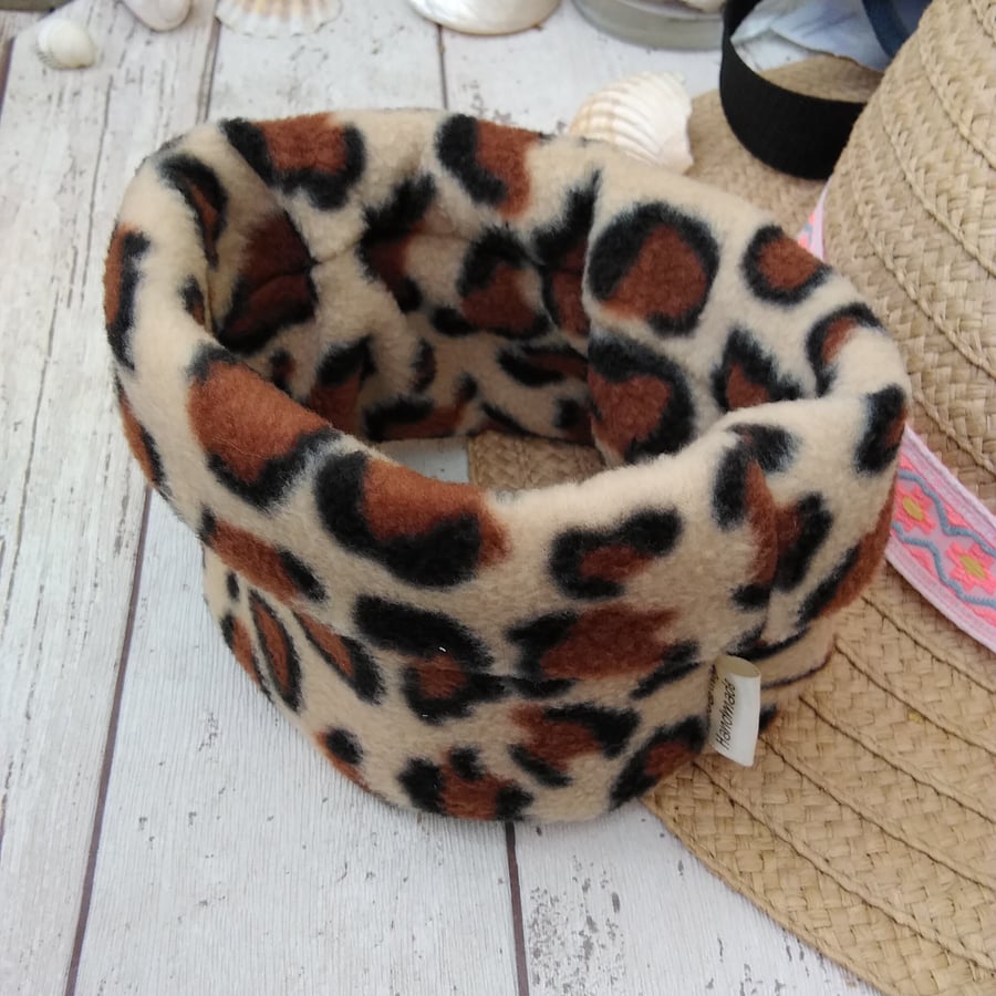 Fleece Dog Snood Small Leopard Print dog scarf neck wear