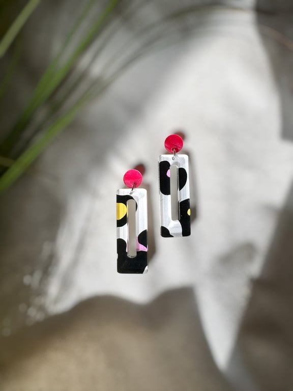 Animal Print Geometric Rectangle Statement Earrings