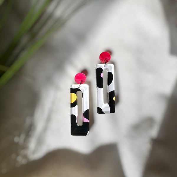 Animal Print Geometric Rectangle Statement Earrings