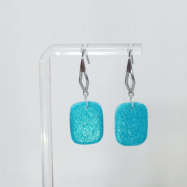 Rectangle aquamarine dangle earrings        