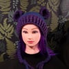 Adult Size Fun Purple And Blue Crochet Hat With Teddy Bear Ears Adult Size 