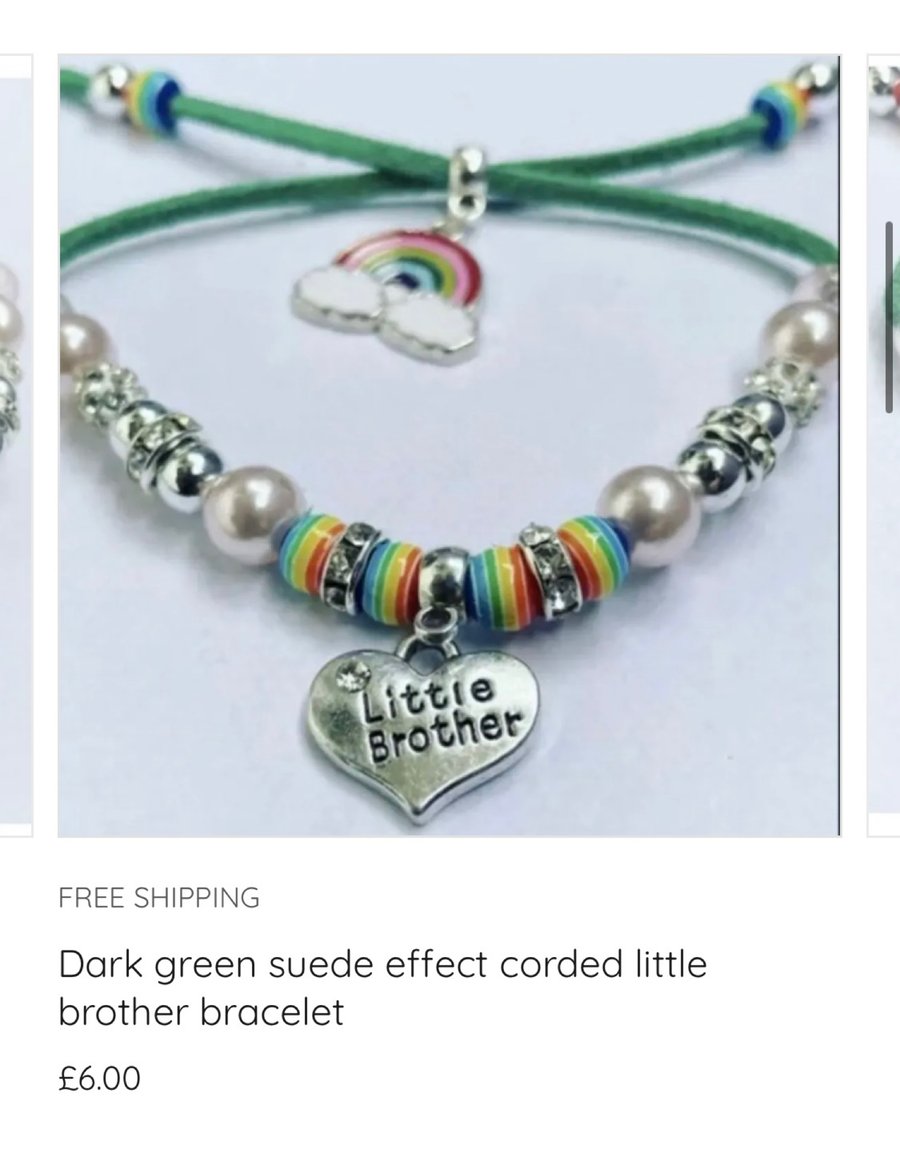 Dark green little brother suede effect corded rainbow beaded bracelet 