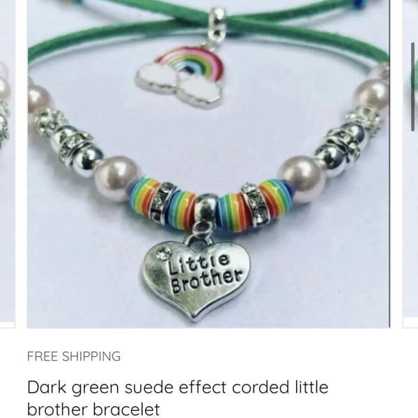 Dark green little brother suede effect corded rainbow beaded bracelet 