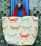 Small woodland tote bag - colourful foxes with red webbing handles - Image 3