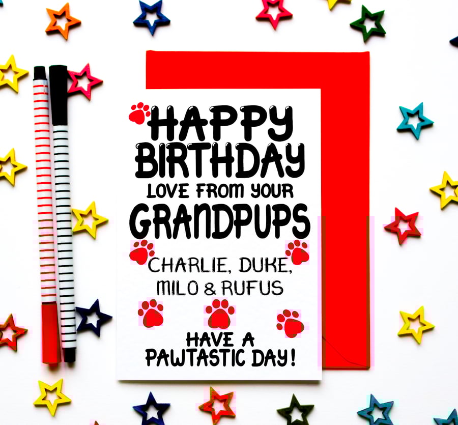 Personalised Birthday Card From Grandpups, Dogs, Furry Grandchildren, Pets