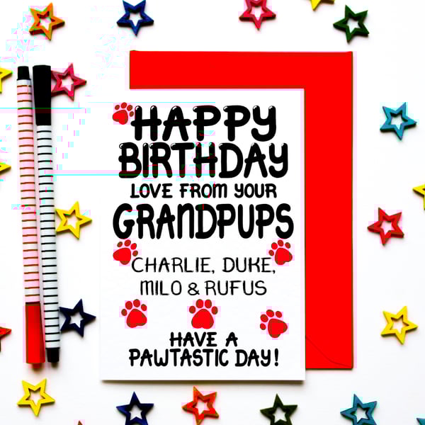 Personalised Birthday Card From Grandpups, Dogs, Furry Grandchildren, Pets