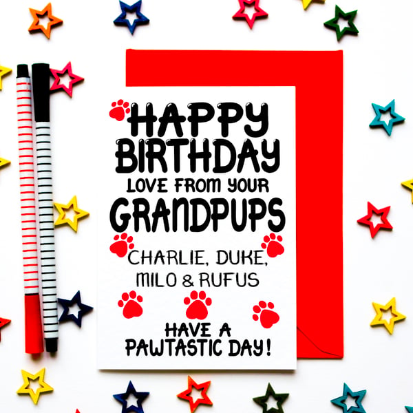 Personalised Birthday Card From Grandpups, Dogs, Furry Grandchildren, Pets