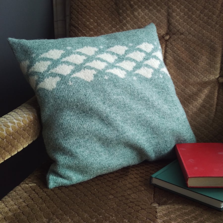 Sage Green Knitted Cushion with Off White Isle of Wight Motif
