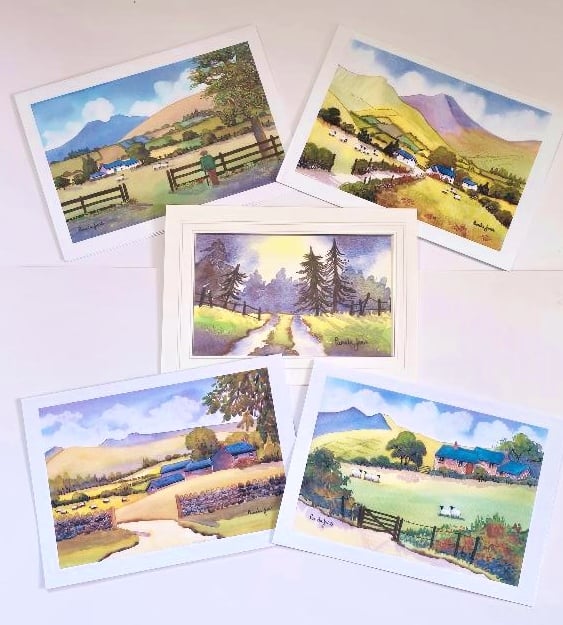 Artist Greeting Cards, Set of 5, The Brecon Beacons, Wales, Blank inside, a5