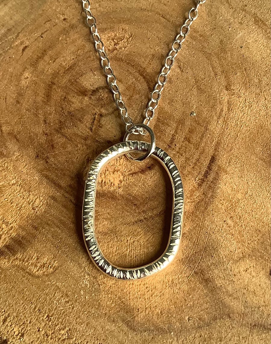 Silver Oval hammered Necklace