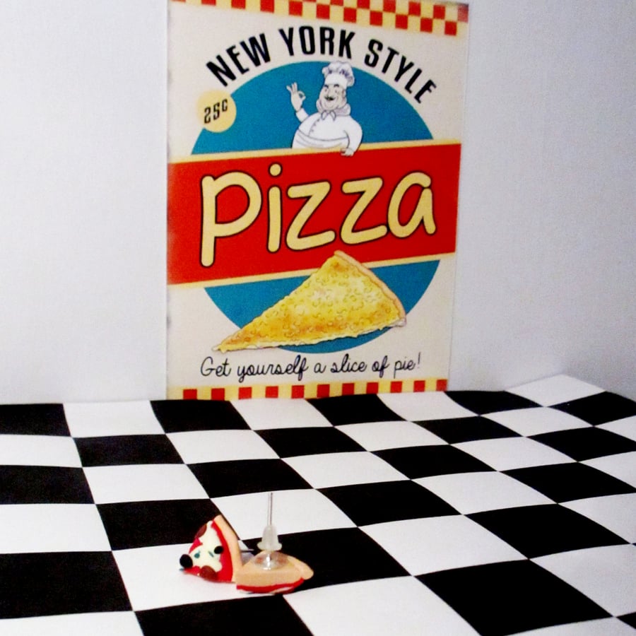 Retro Pizza slice earrings STUD, DROP or CLIP ON, fun, unique, handmade novel