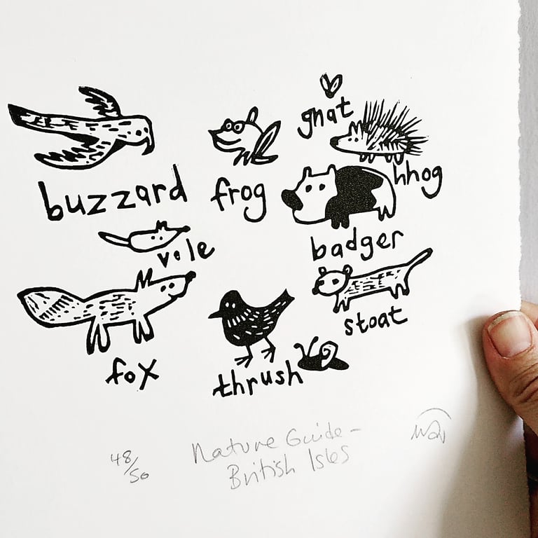Nature Guide - British Isles - Lino Print