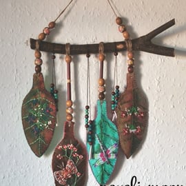 Embroidered Hanging Leaf Bohemian Crystal Wall decoration by neyeli