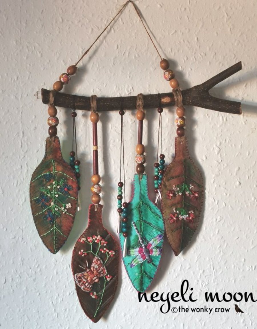 Embroidered Hanging Leaf Bohemian Crystal Wall decoration by neyeli