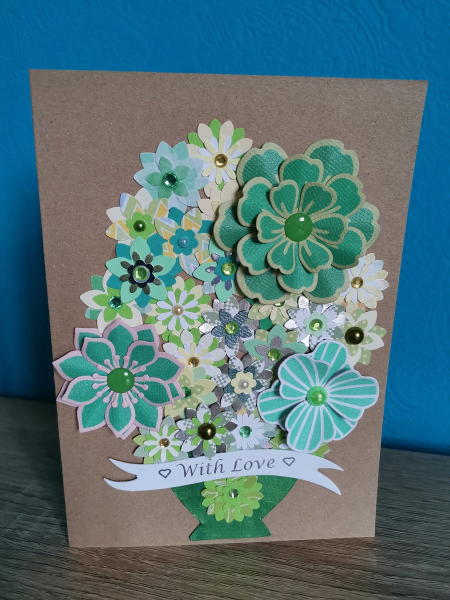  Green flowers luxury keepsake birthday greeting card - Handmade luxury boxed 