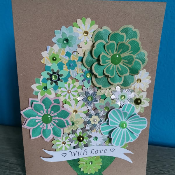  Green flowers luxury keepsake birthday greeting card - Handmade luxury boxed 