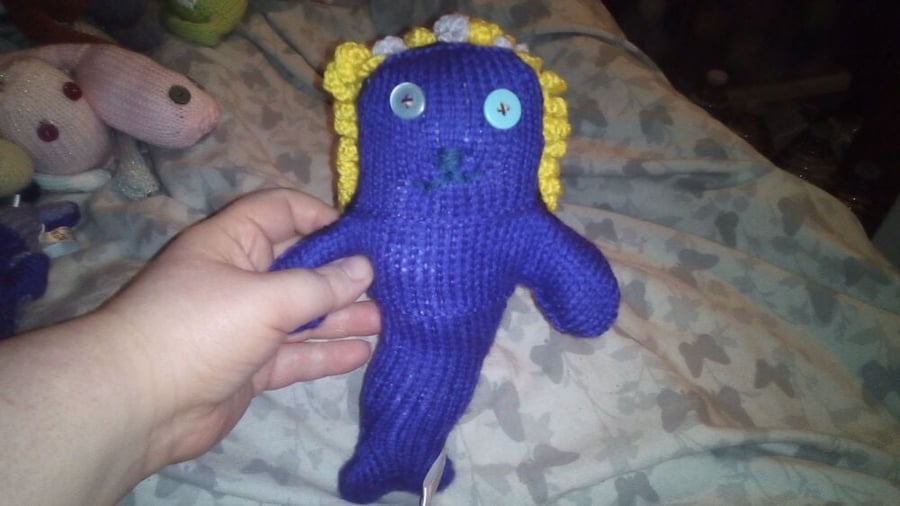 Dark Purple Dark Navy Midi Mermaid with Glitter Lilac Yellow Hair Knitted By KM