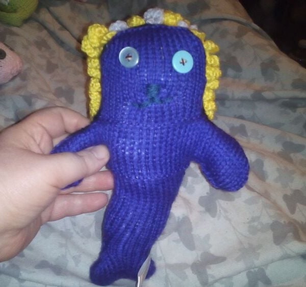 Dark Purple Dark Navy Midi Mermaid with Glitter Lilac Yellow Hair Knitted By KM
