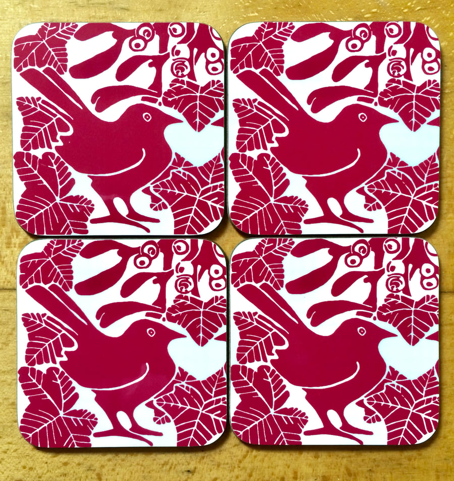 Red Mistletoe & Ivy Coasters Pk 4