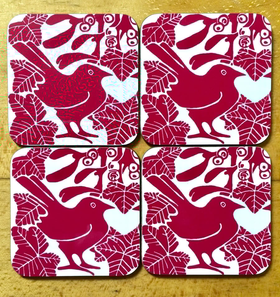 Red Mistletoe & Ivy Coasters Pk 4