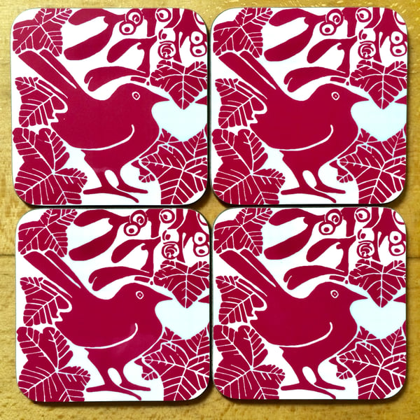 Red Mistletoe & Ivy Coasters Pk 4