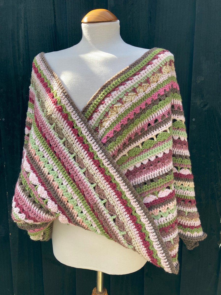 Spring Blooming Meadow rectangular hand crafted shawl 
