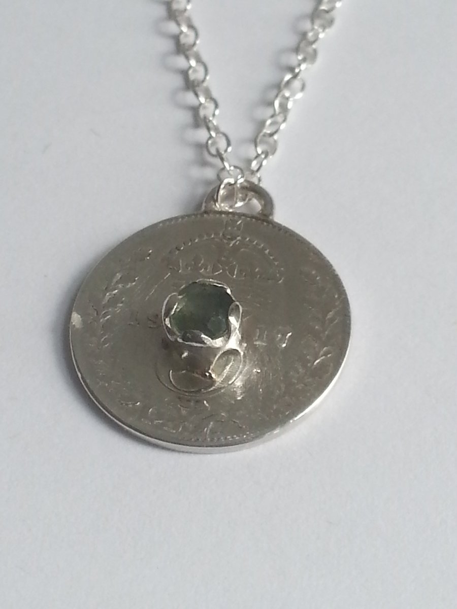 1917 aqua sapphire set threepence pendant