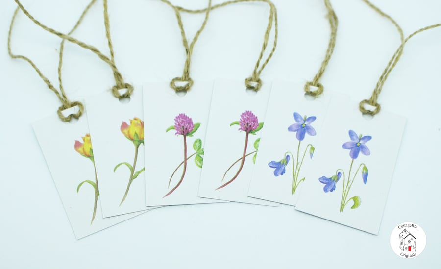 Mixed Wildflower Gift Tags - Pack of 6 - Prints of Original Hand Paintings