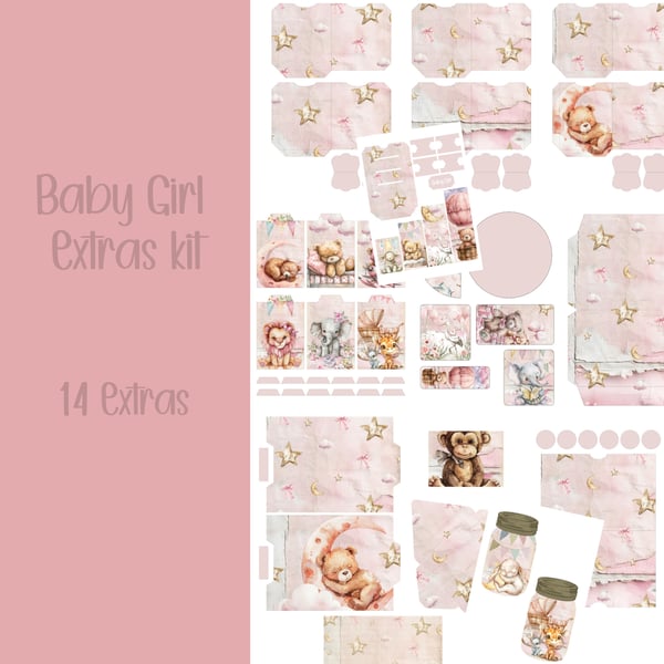 Baby Girl Extras Kit Scrapbooking, Ephemera, Journal, Digital Download