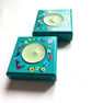 2 up cycled wooden hand painted tea light holders