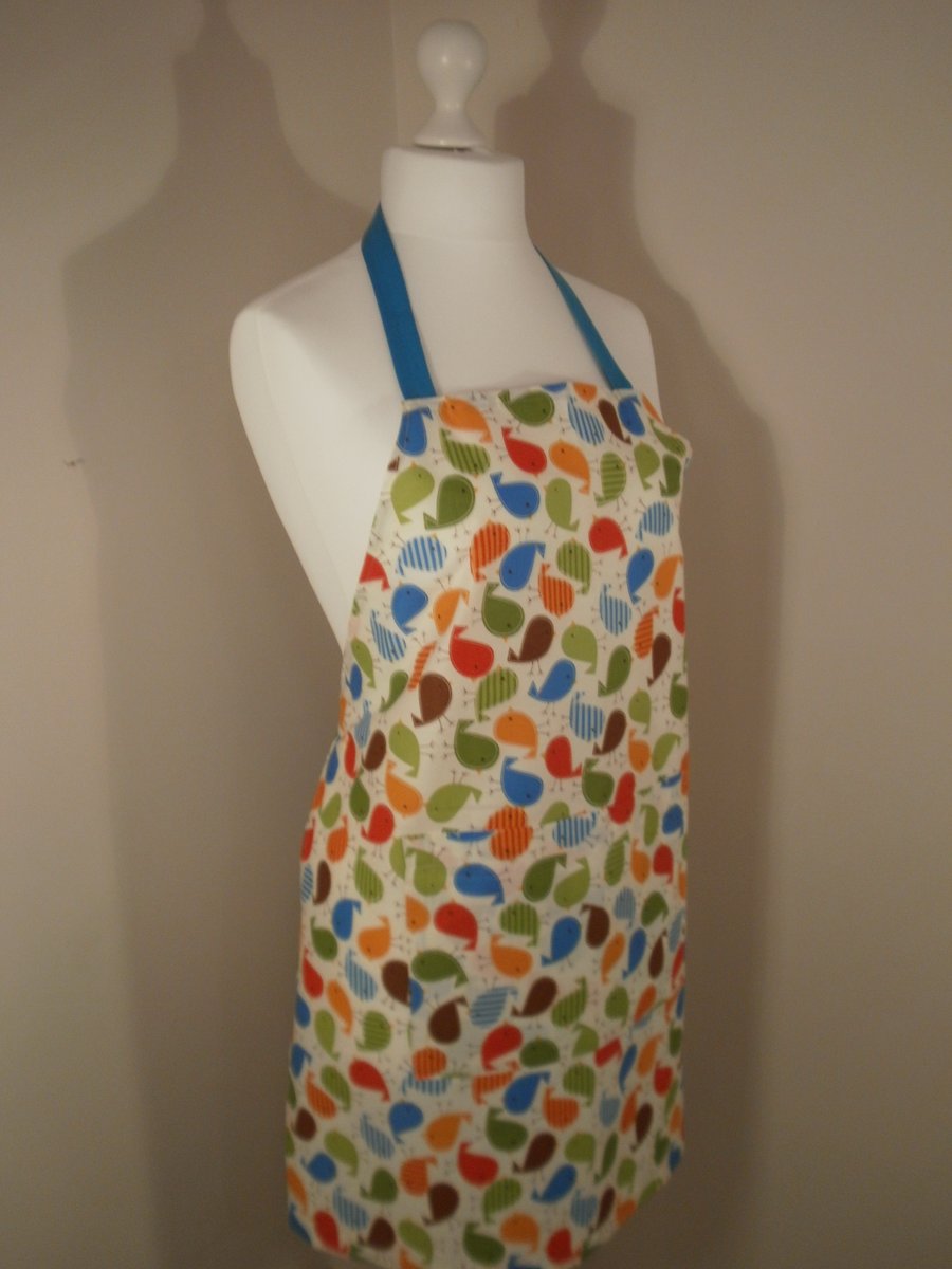 Cute Bird Print Apron Pinny with Turquoise Ties