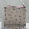 Pink lilac rose bud linen print coin purse