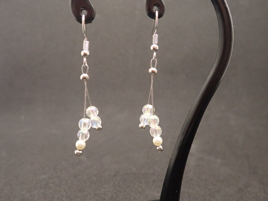 Pearl and acrylic bead earrings