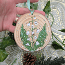 Lily of the valley hand-painted log slice decoration 