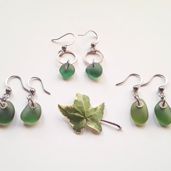Green Seaglass Earrings 