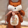 SOLD Reserved for Gillian Woodland Fox, hand embroidered animal doll