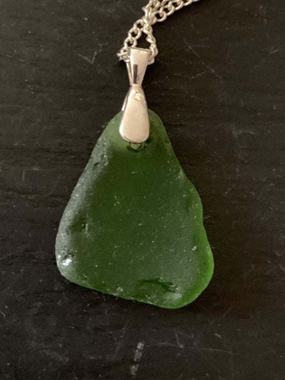 Deep green seaglass pendant