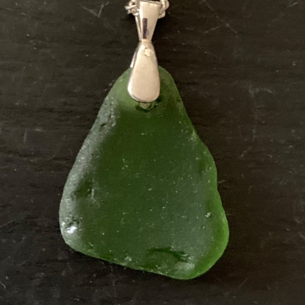 Deep green seaglass pendant