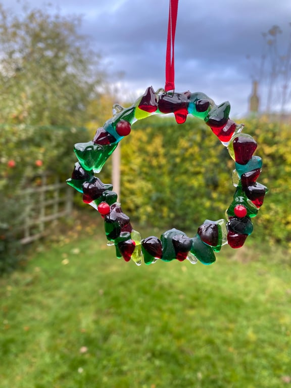 Fused Glass Christmas Wreath 