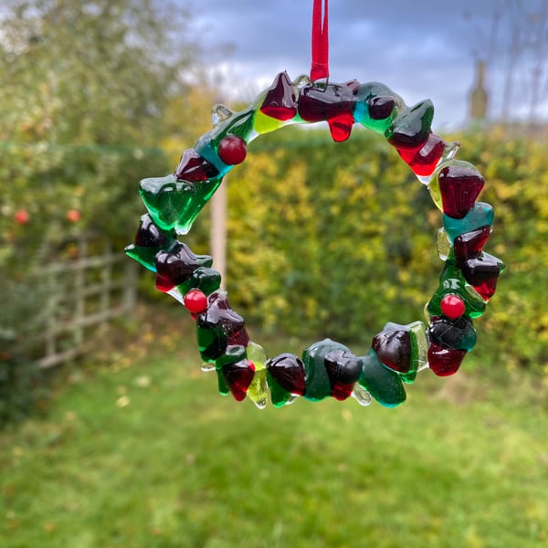 Fused Glass Christmas Wreath 